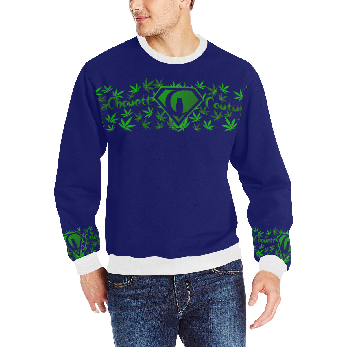 SUPER DANK BLUE Men's Rib Cuff Crew Neck Sweatshirt