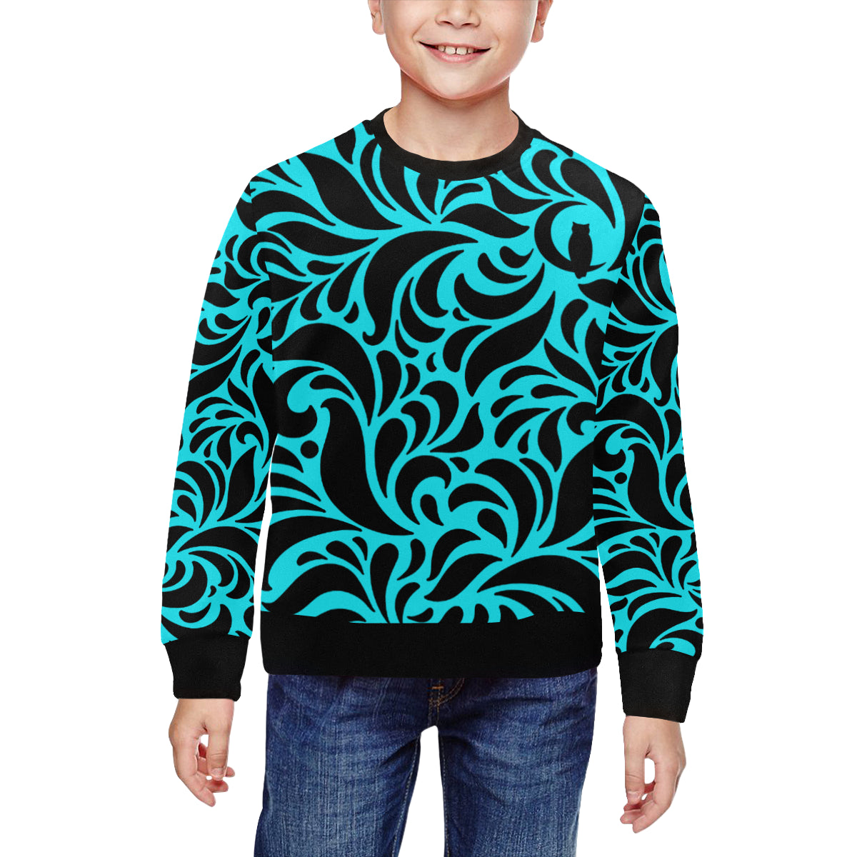 GORGIOUS LEAF TURQUOISE All Over Print Crewneck Sweatshirt for Kids (Model H29)