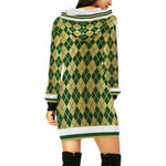 ARLEQUIN GREEN All Over Print Hoodie Mini Dress