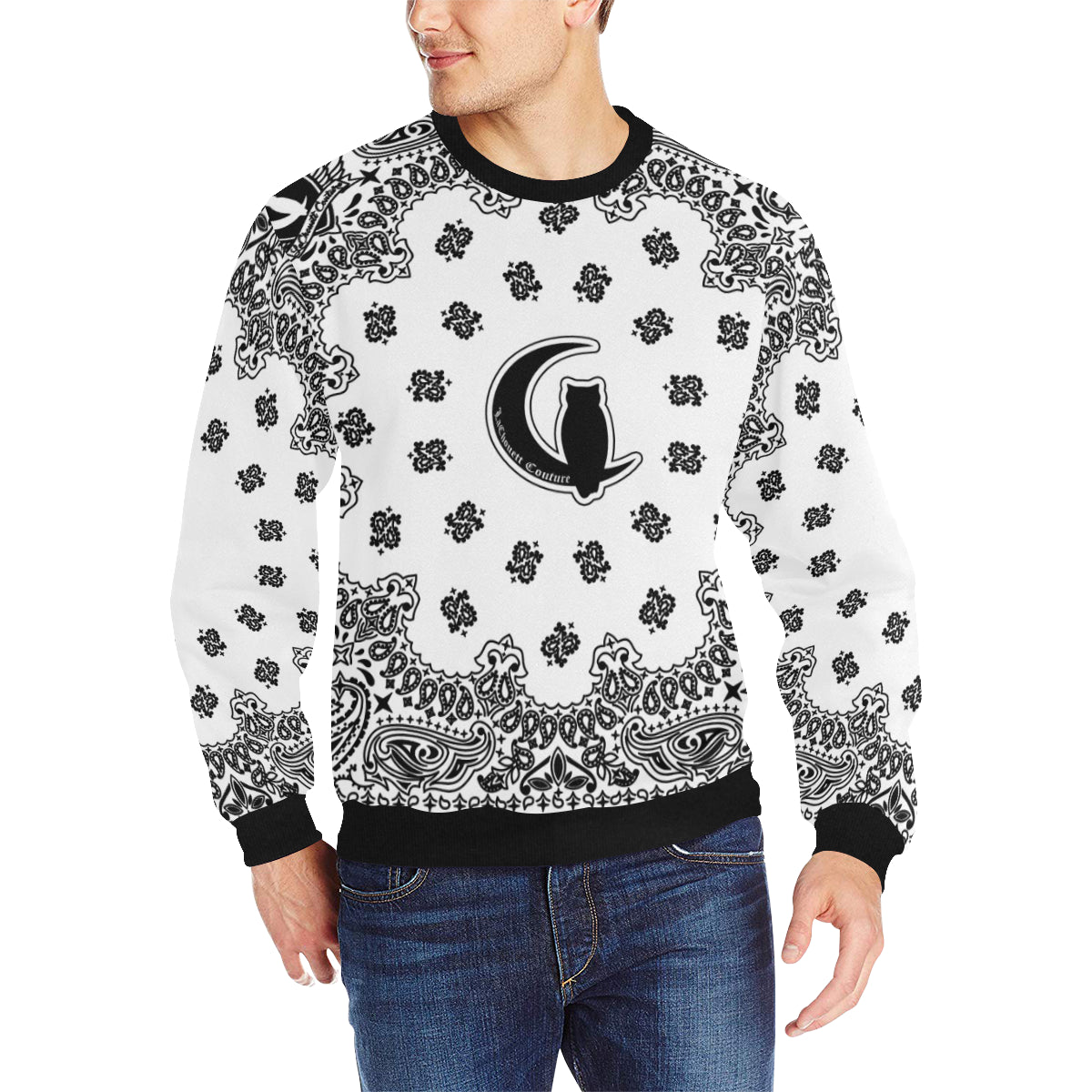 BANDANA WHT Men's Rib Cuff Crew Neck Sweatshirt