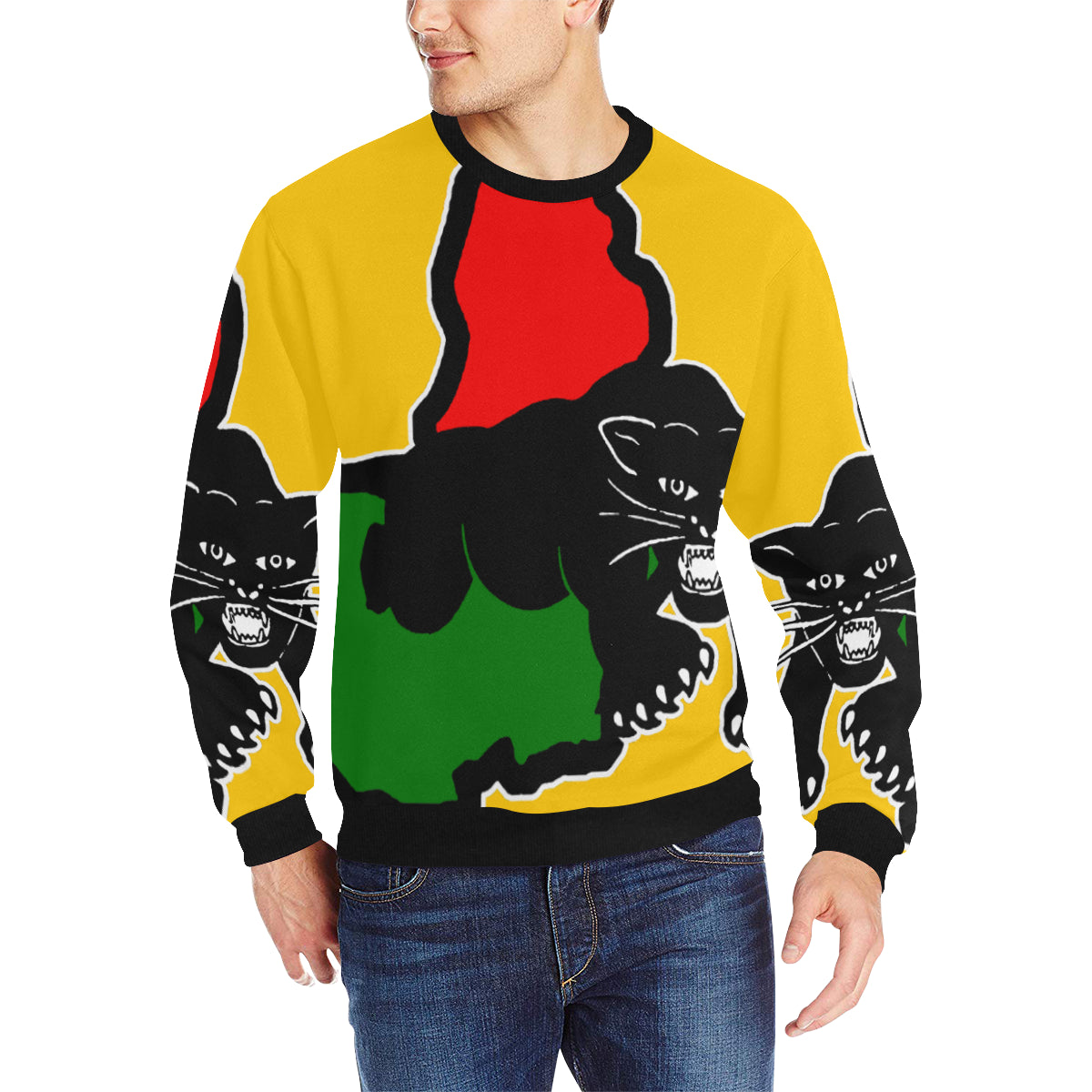 BLACC PANTHER YLW Men's Rib Cuff Crew Neck Sweatshirt