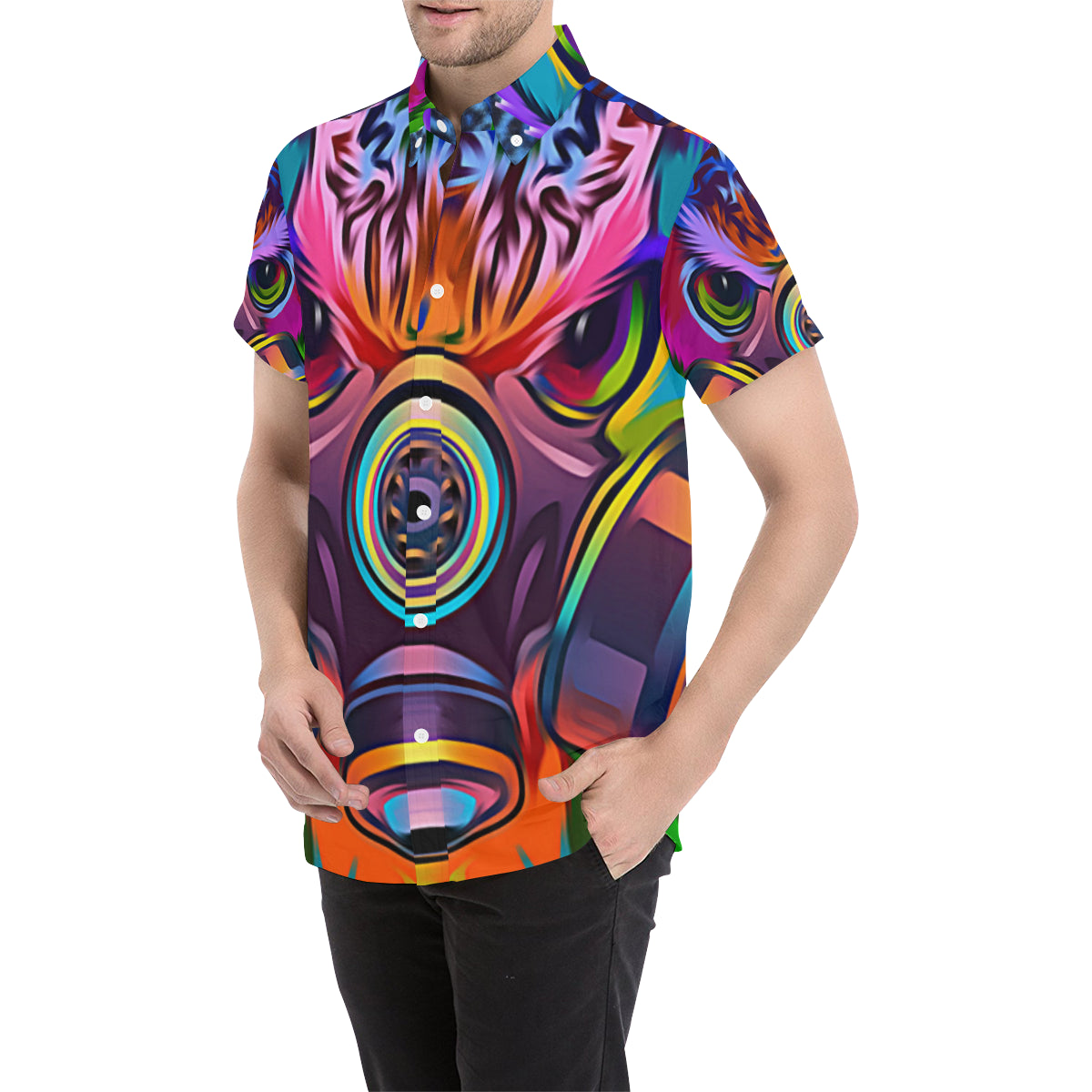 COLORING OWL Men's All Over Print Short Sleeve Shirt