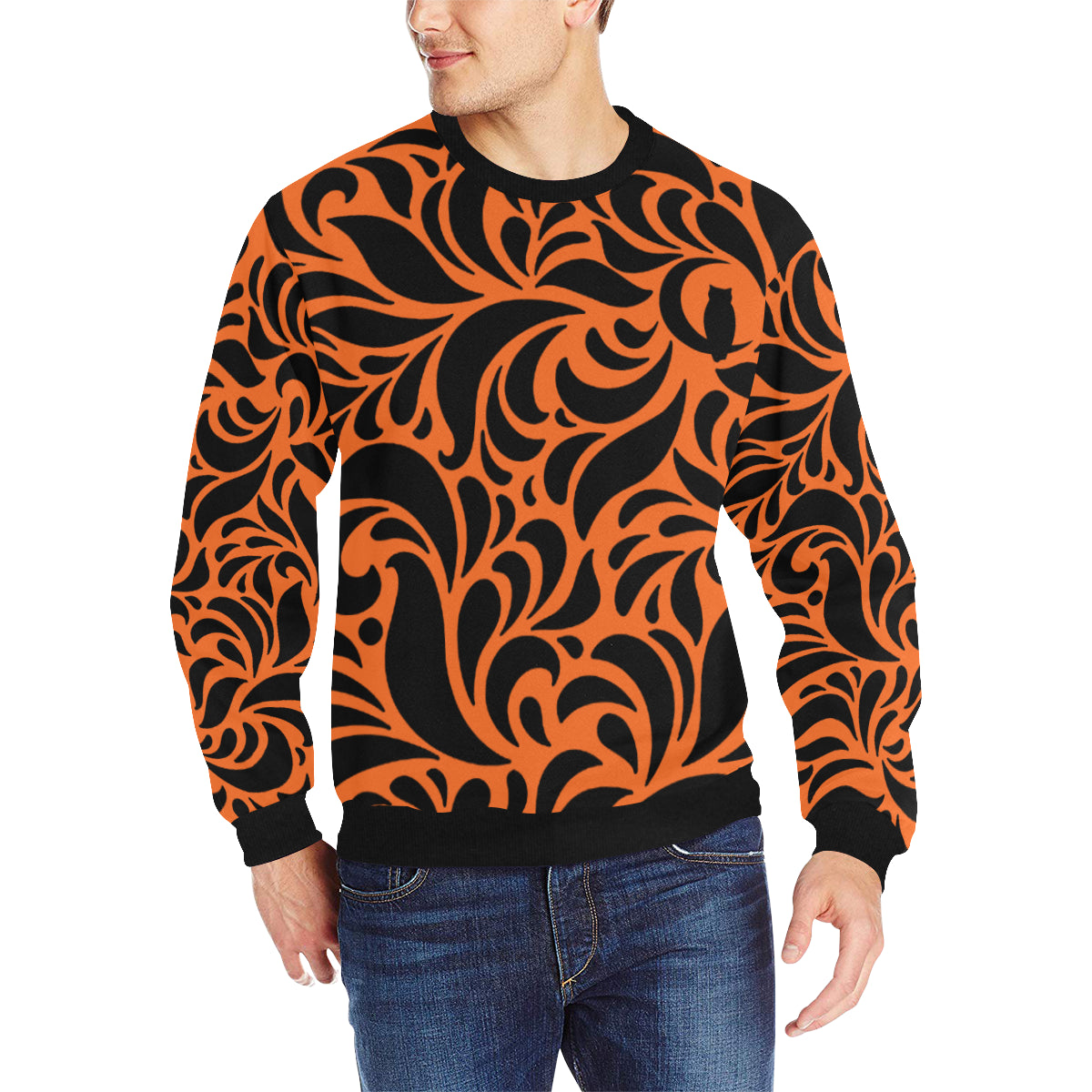 GORGIOUS ORNG LEAF Men's Rib Cuff Crew Neck Sweatshirt