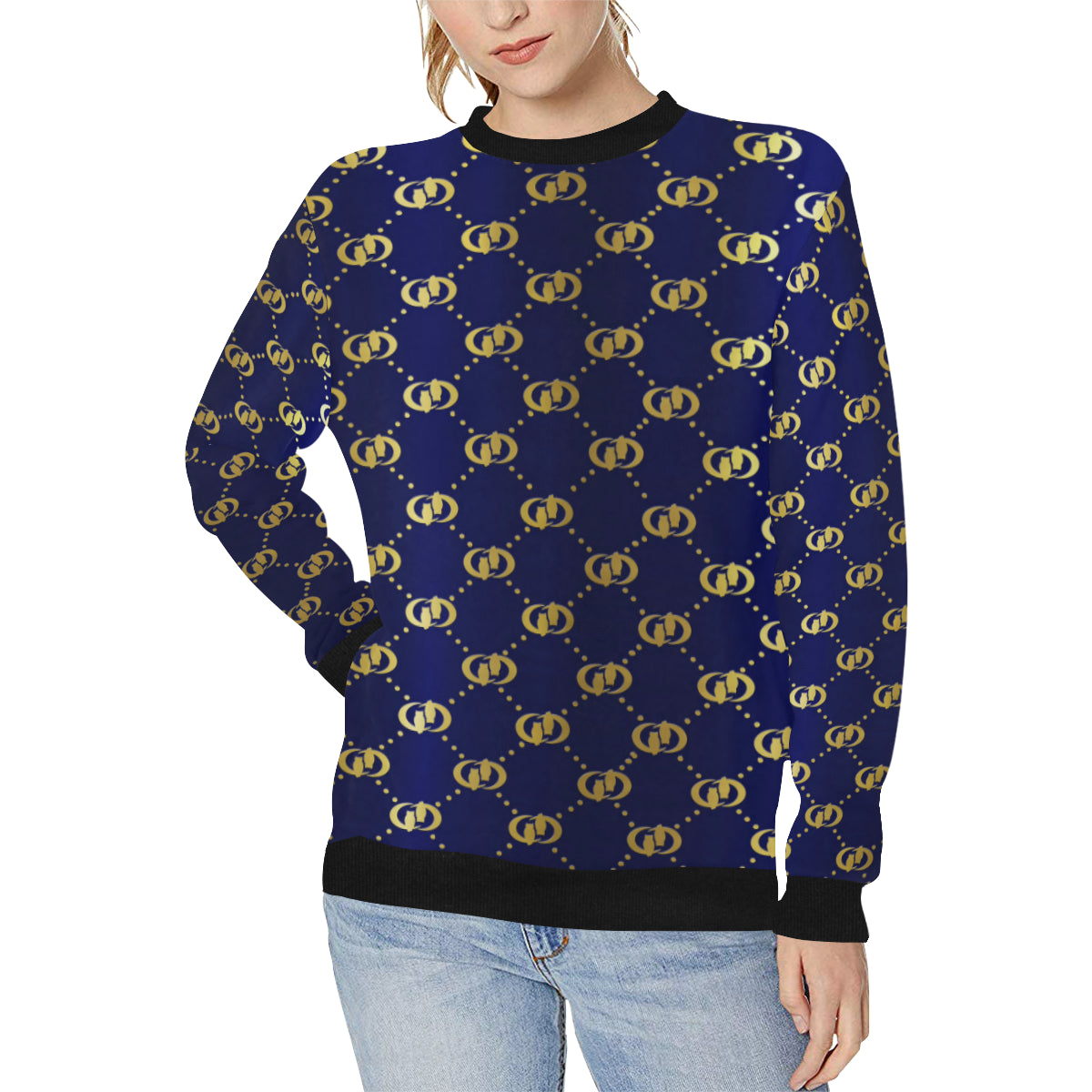 EXCELLENCE BLGLD Women's Rib Cuff Crew Neck Sweatshirt