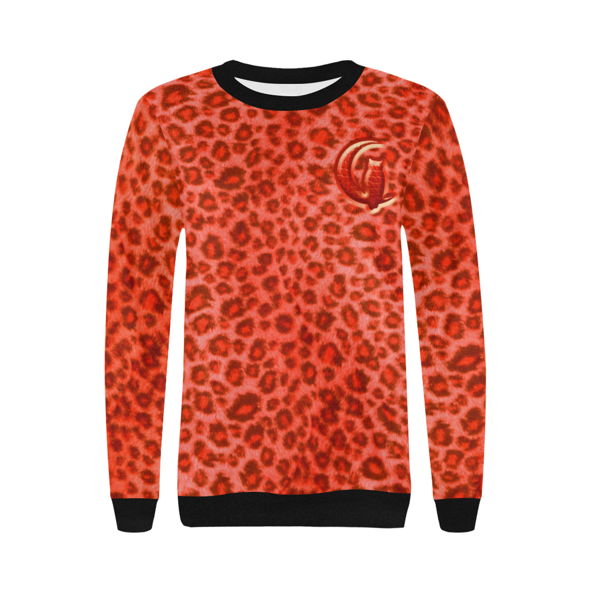 RED TIGER SKIN Women's Rib Cuff Crew Neck Sweatshirt (Model H34)