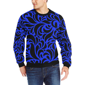 GORGIOUS BLUE LEAF Men's Rib Cuff Crew Neck Sweatshirt