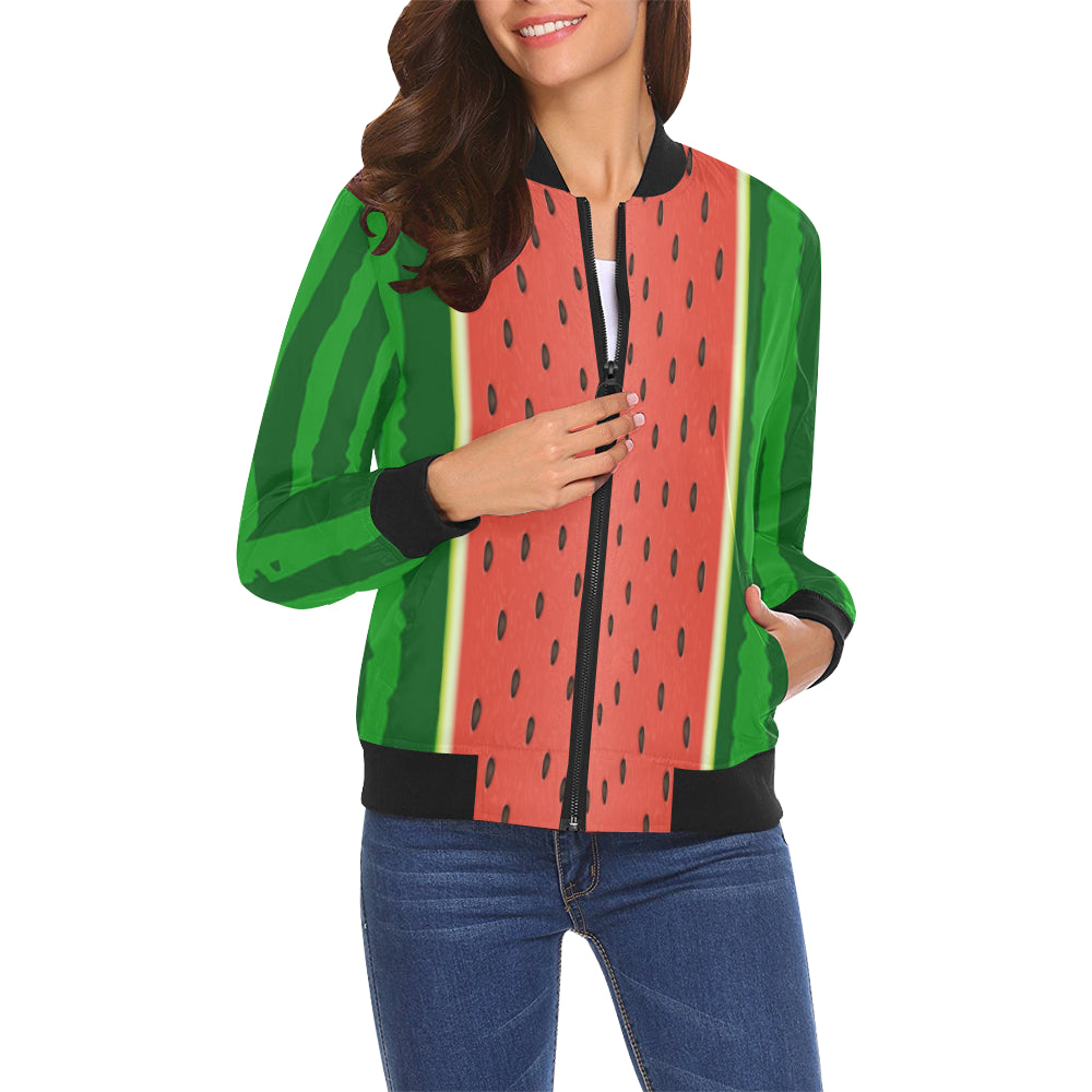 watermelon All Over Print Bomber Jacket for Women