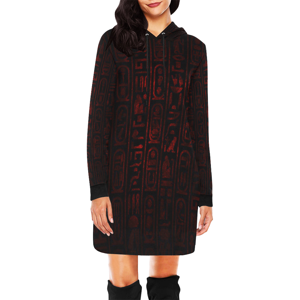 HIEROGLYH RED All Over Print Hoodie Mini Dress