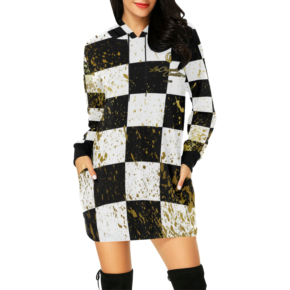 CHEST IN GOLD All Over Print Hoodie Mini Dress