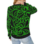 GORGIOUS LEAF GREEN Women's Rib Cuff Crew Neck Sweatshirt (Model H34)