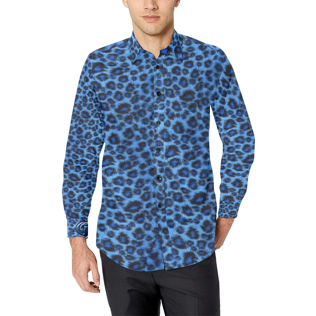 BLUE TIGER SKIN Men's All Over Print Casual Dress Shirt