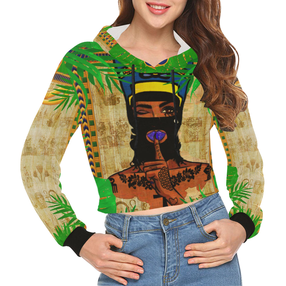 TROPICAL Kween PAPYRUS All Over Print Crop Hoodie for Women