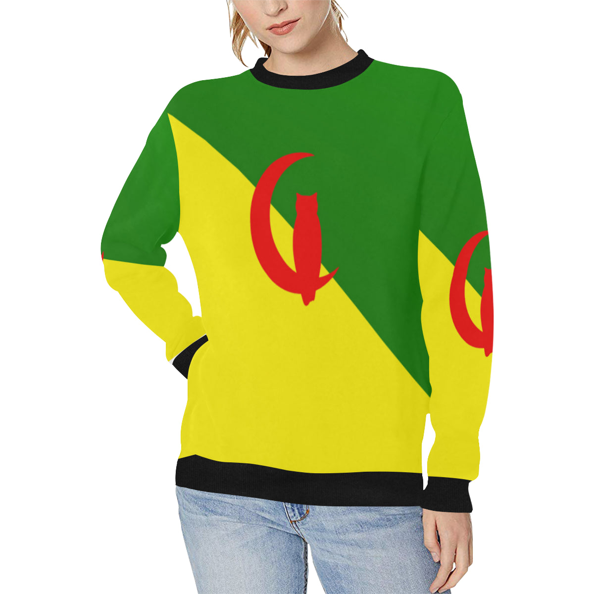 YANA FLAG Women's Rib Cuff Crew Neck Sweatshirt