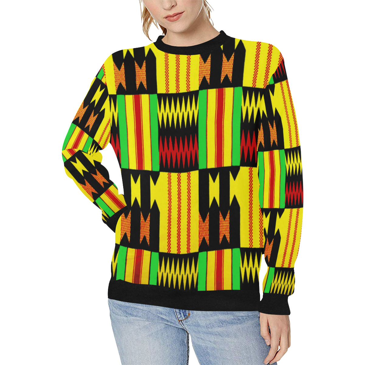 KENTE FARI Women's Rib Cuff Crew Neck Sweatshirt