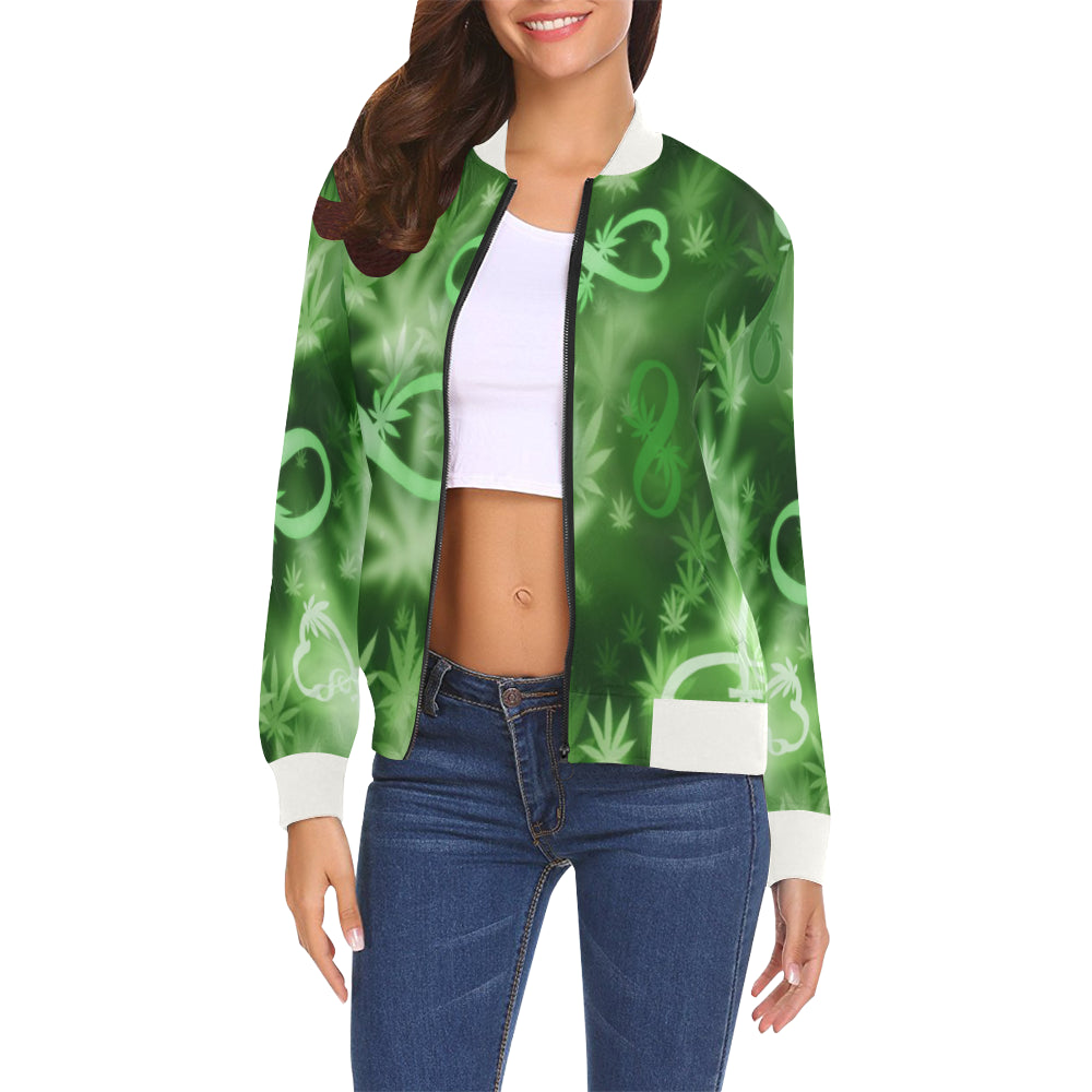 INFINITY GREEN COSMOS All Over Print Bomber Jacket for Women