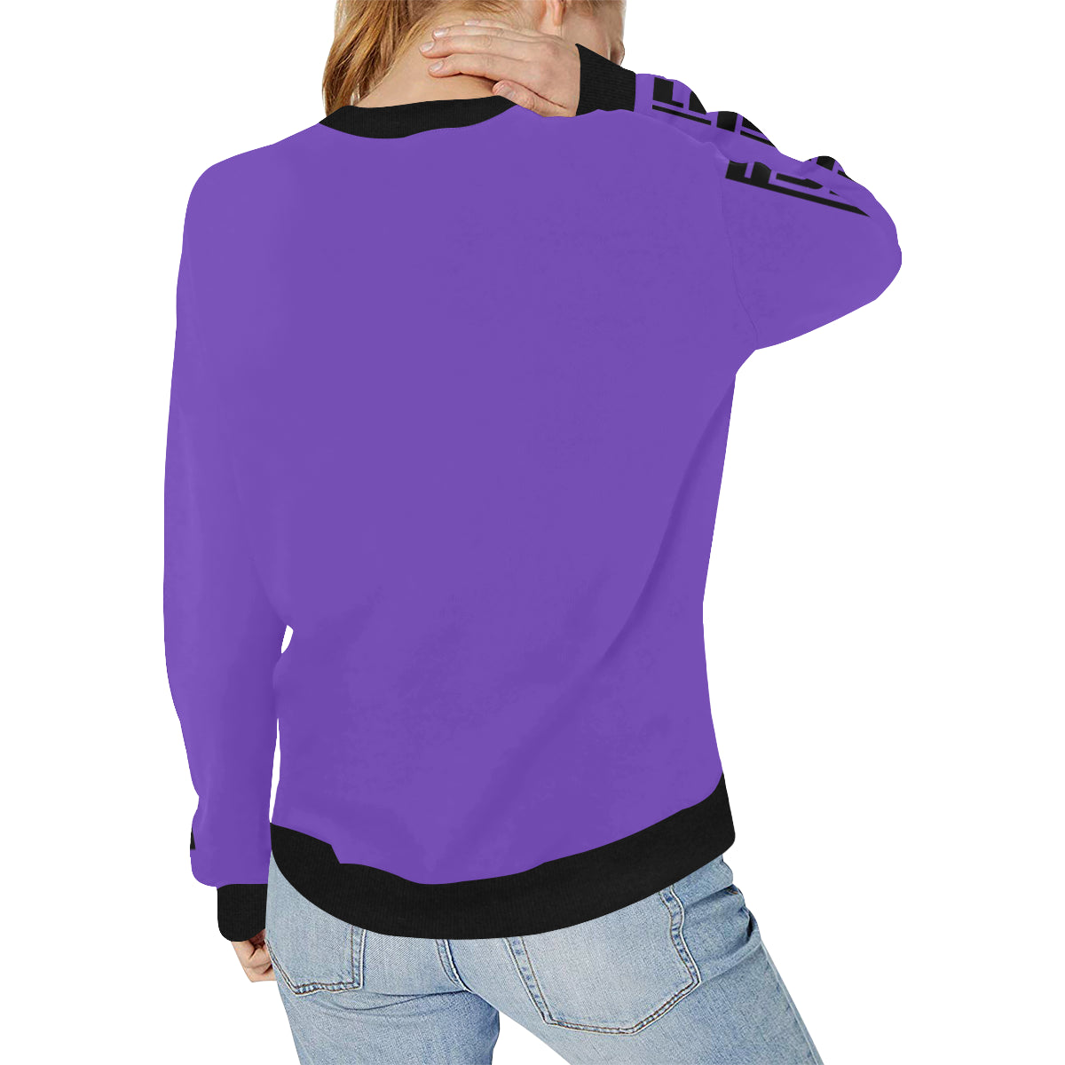 BLACC BORDER PURPLE Women's Rib Cuff Crew Neck Sweatshirt