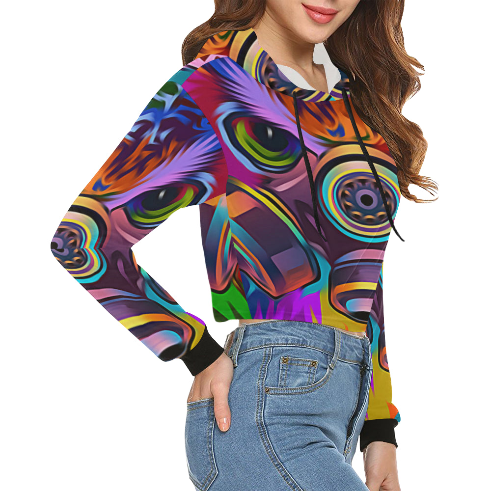 COLORING OWL All Over Print Crop Hoodie for Women