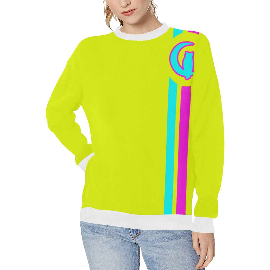 FRESH UP BACC YELLOW Women's Rib Cuff Crew Neck Sweatshirt (Model H34)