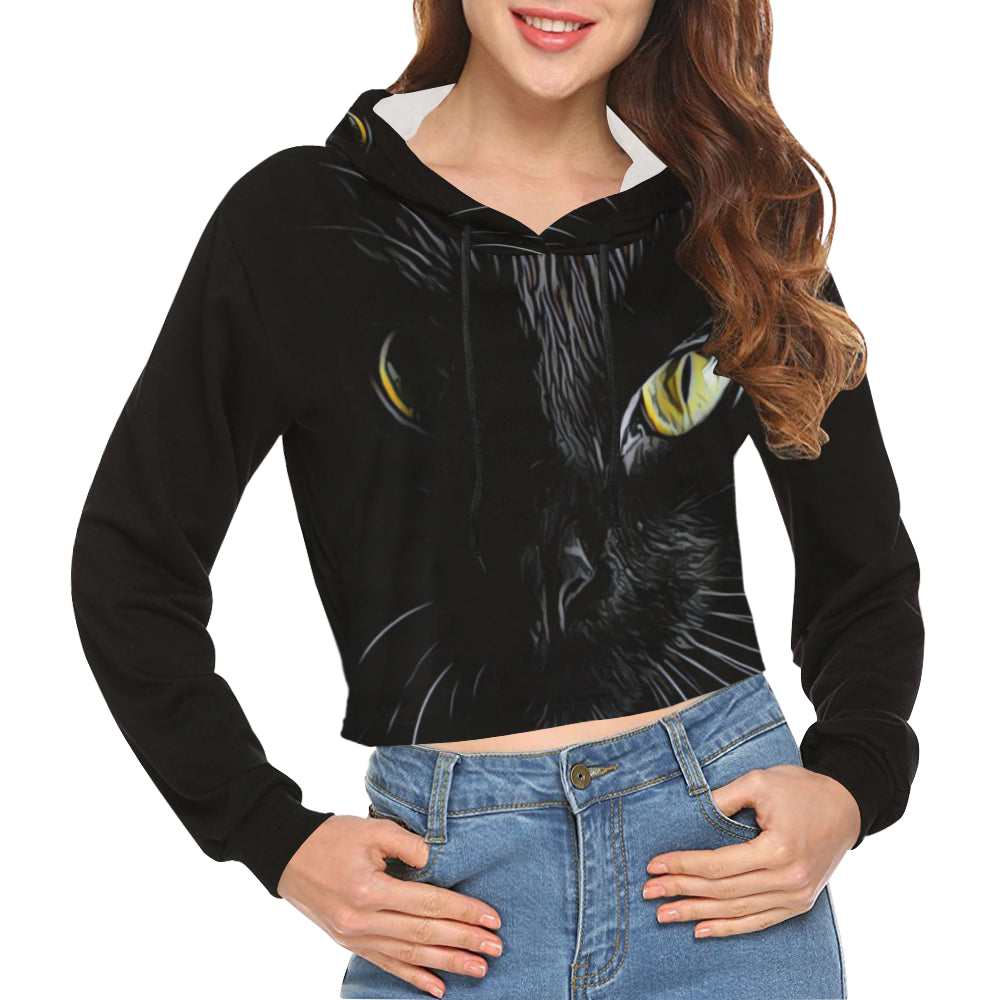BASTET CAT All Over Print Crop Hoodie for Women