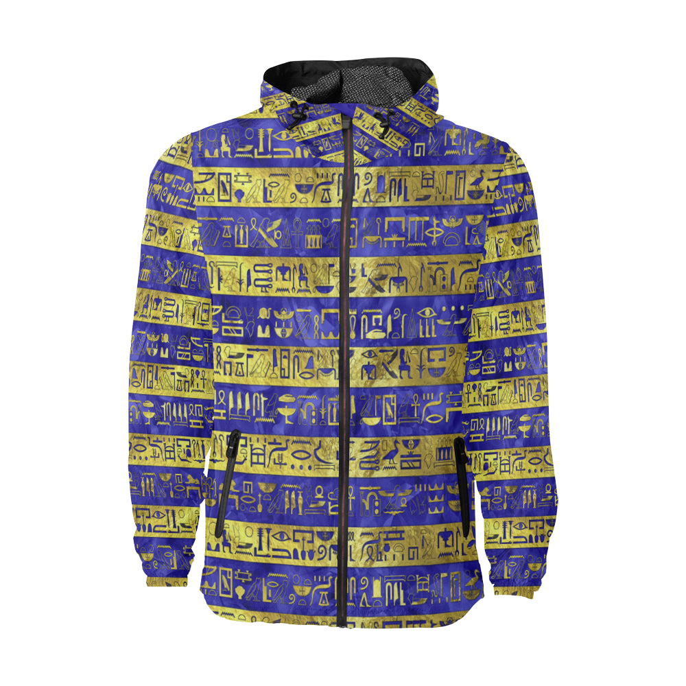 HIEROGLYPH GOLDEN BLUE All Over Print Windbreaker for Unisex