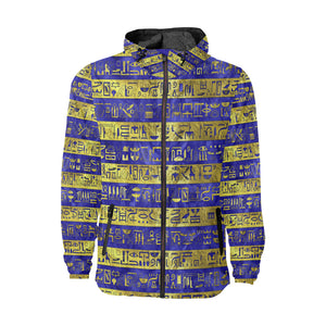 HIEROGLYPH GOLDEN BLUE All Over Print Windbreaker for Unisex