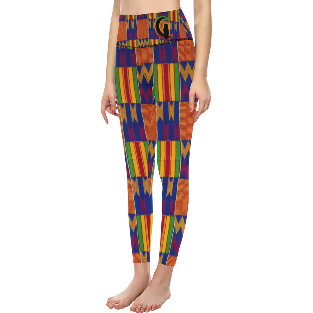 KENTE STYLE All Over Print High-Waisted Leggings ,