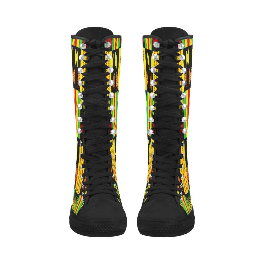 KENTE RASTA Canvas Long Boots For Women