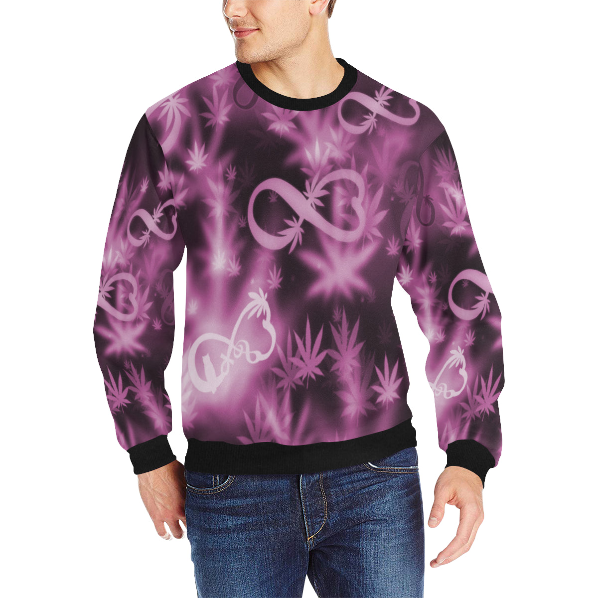 INFINITY PURPLE COSMOS Men's Rib Cuff Crew Neck Sweatshirt (Model H34)