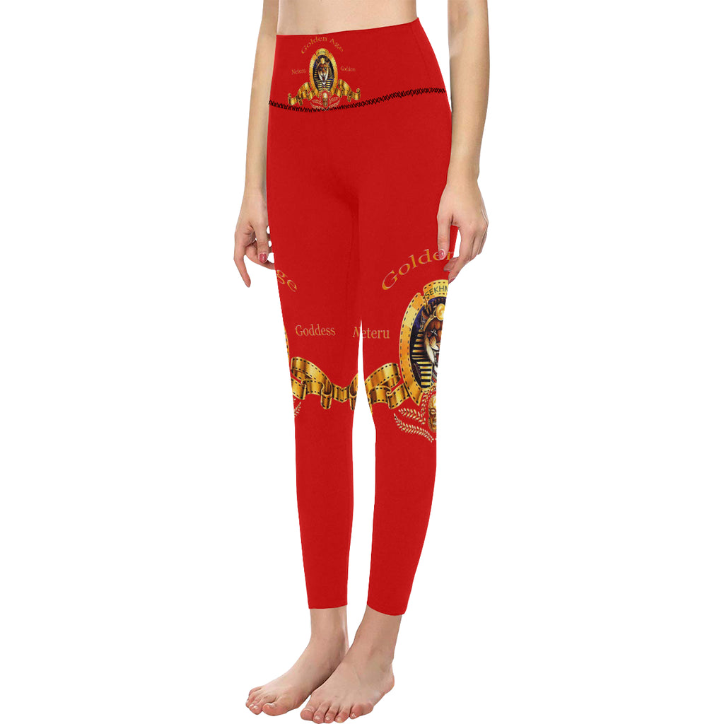 SEKHMET GODDESS RED All Over Print High-Waisted Leggings (Model L36)