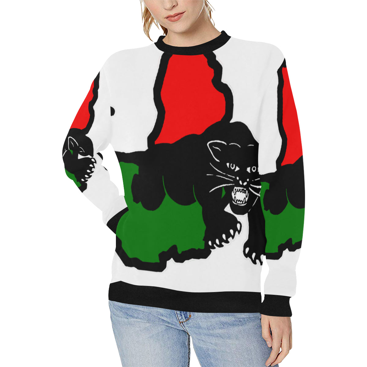 BLACC KMT PANTHER Women's Rib Cuff Crew Neck Sweatshirt