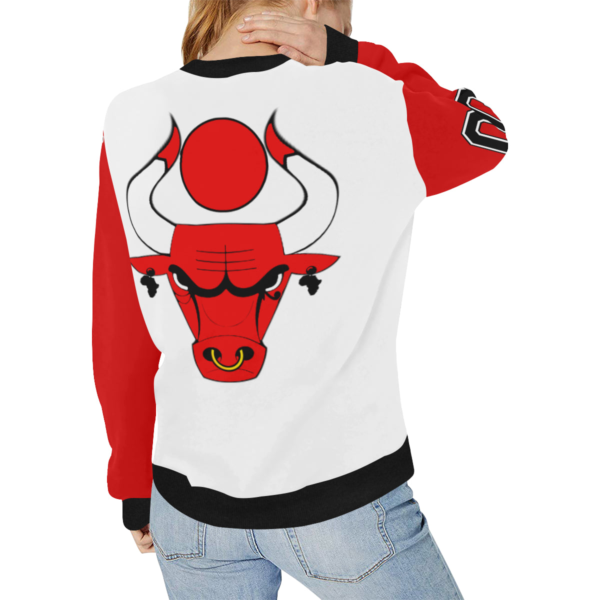 HATHOR BULLS W&R Women's Rib Cuff Crew Neck Sweatshirt (Model H34)
