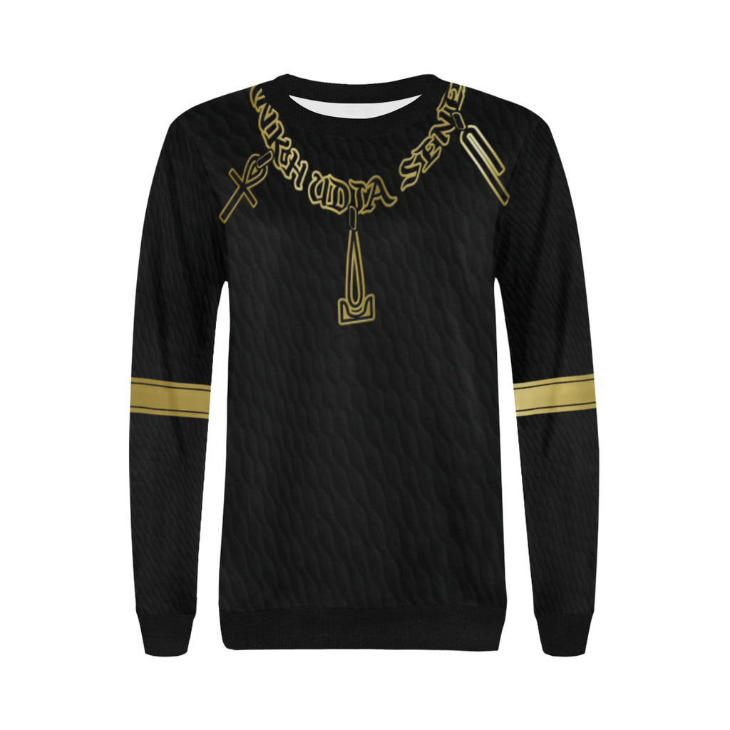 ANKH UDJA SENEB GOLD Women's Rib Cuff Crew Neck Sweatshirt
