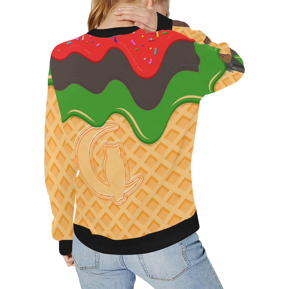 RBG ICE CREAM Women's Rib Cuff Crew Neck Sweatshirt (Model H34)