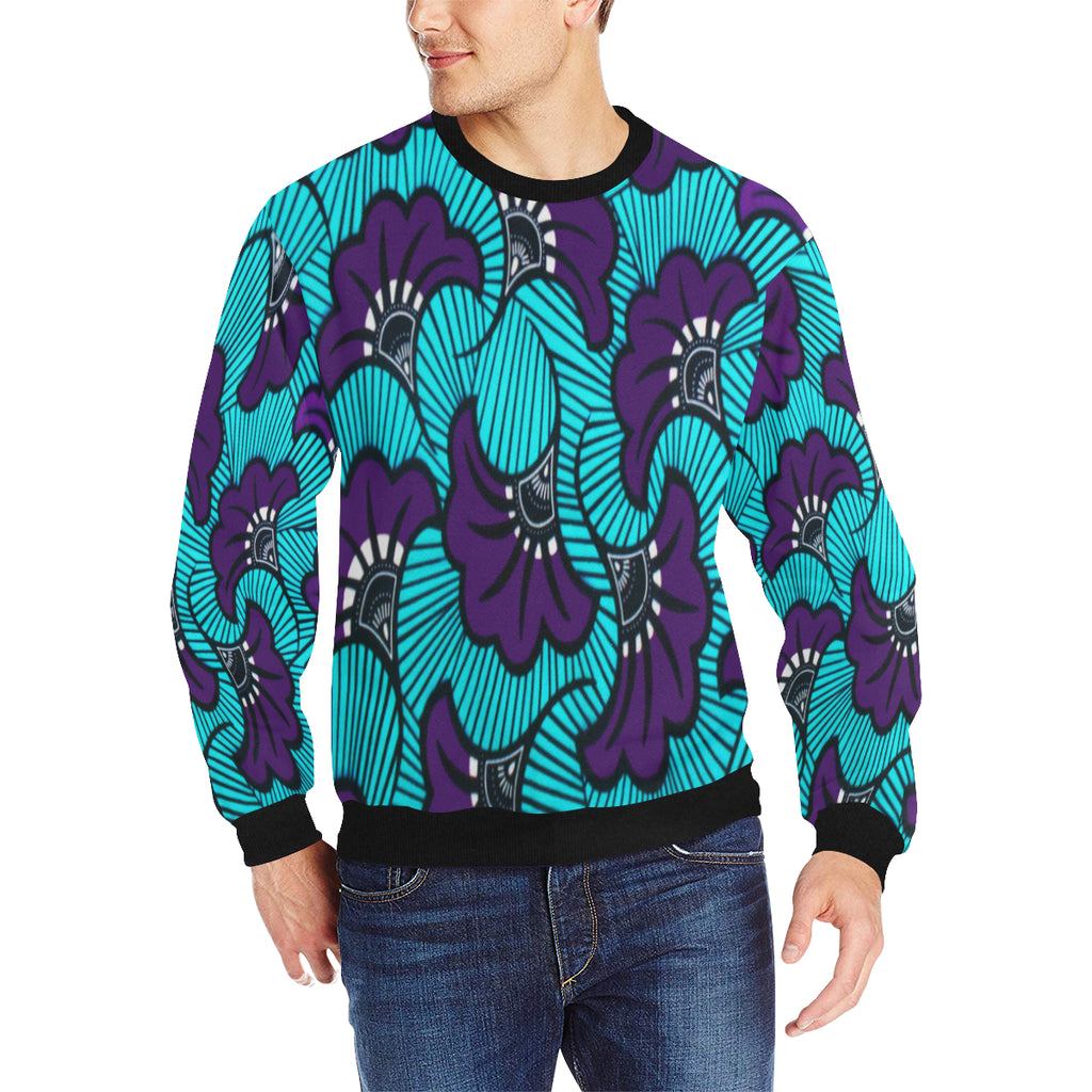 AFRIKA FLOWER Men's Rib Cuff Crew Neck Sweatshirt