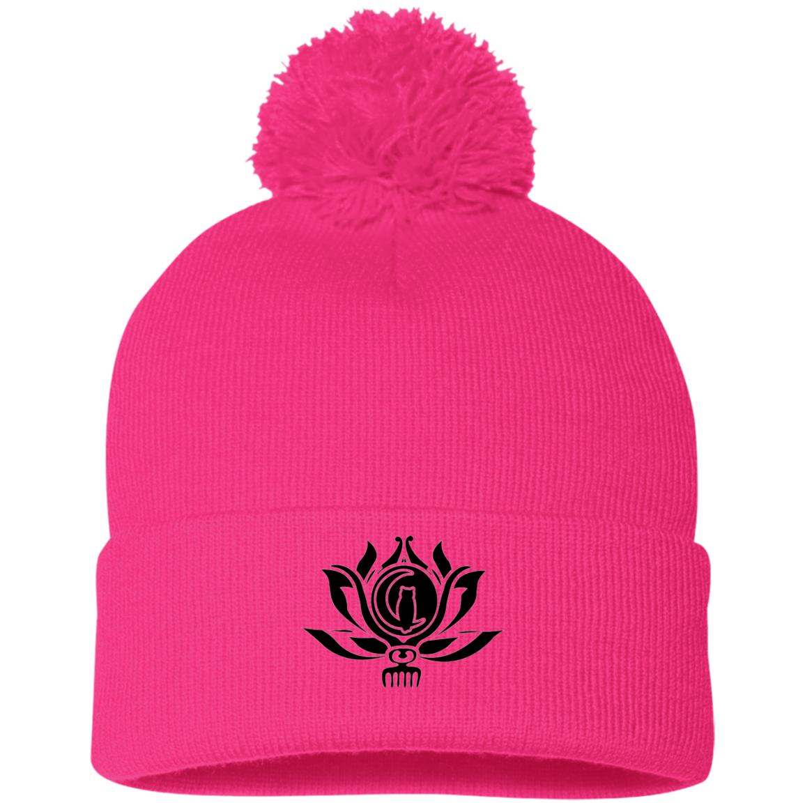 Flower of Life Pom Pom Knit Beanie Hat