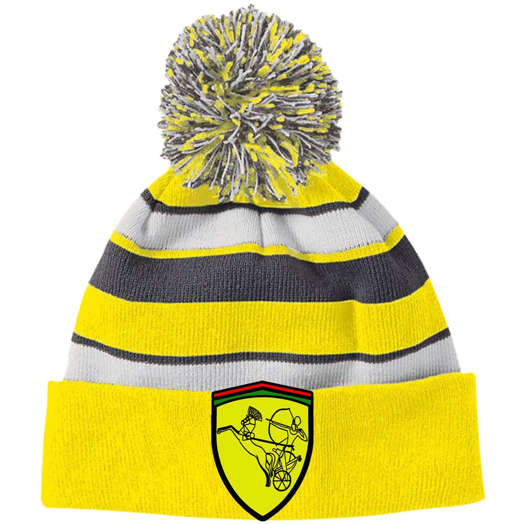 Ramses II Victory EMB Striped Beanie with Pom