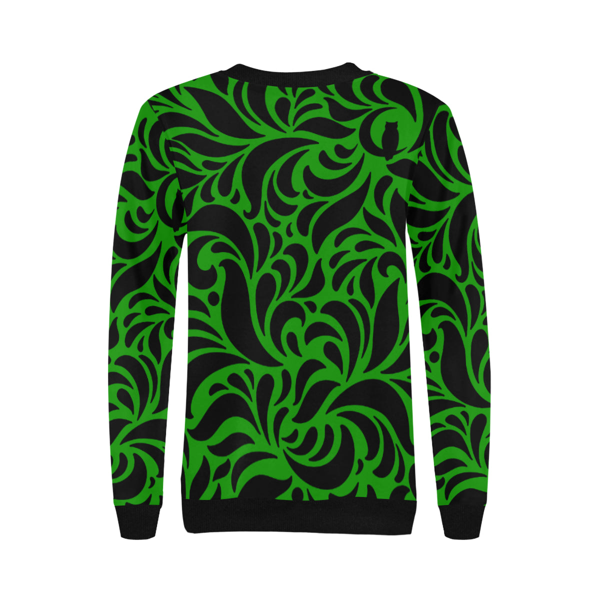 GORGIOUS LEAF GREEN Women's Rib Cuff Crew Neck Sweatshirt (Model H34)