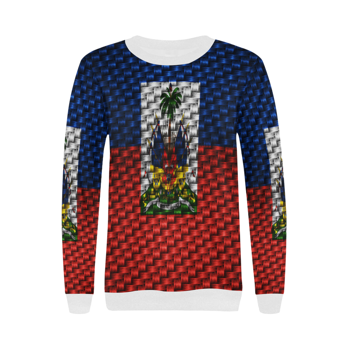HAITI FLAG Women's Rib Cuff Crew Neck Sweatshirt (Model H34)