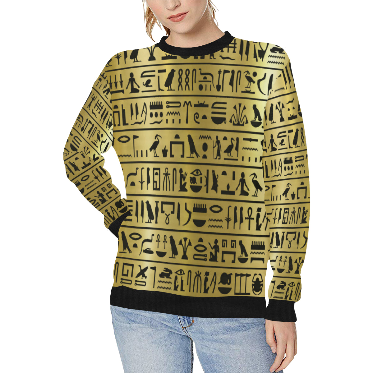 MEDU NETER GOLD Women's Rib Cuff Crew Neck Sweatshirt (Model H34)