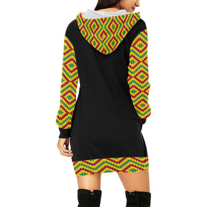 KENTE FRACTAL All Over Print Hoodie Mini Dress