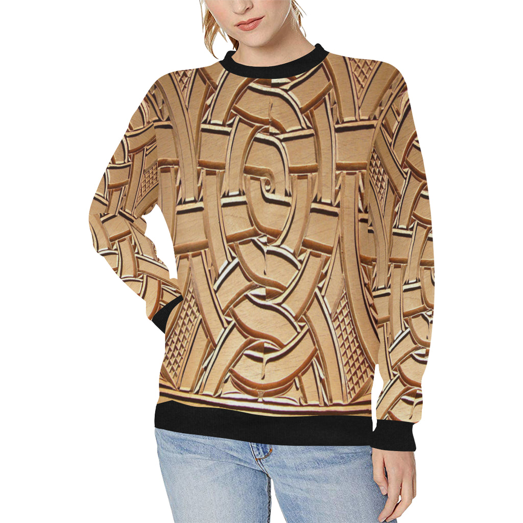 TEMBE ART WOOD Women's Rib Cuff Crew Neck Sweatshirt
