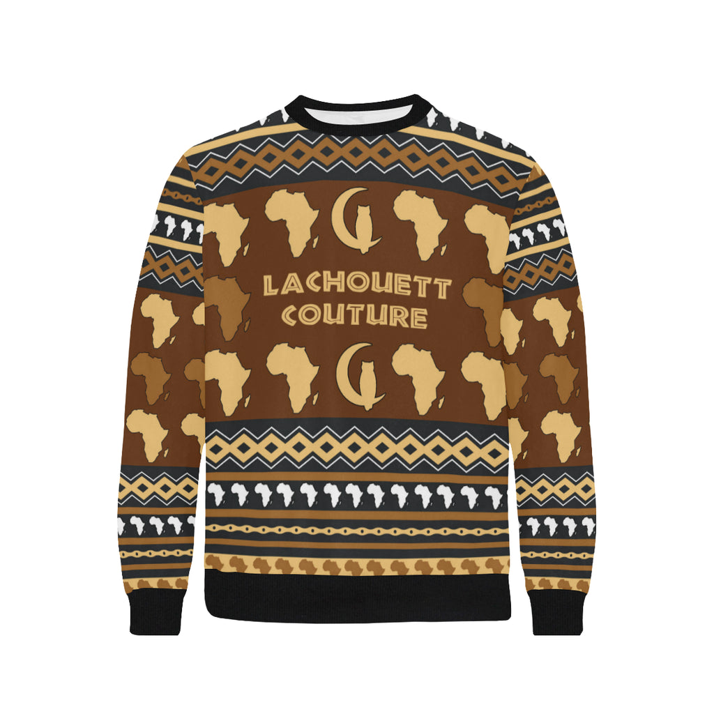 AFRIKA ORNEMENT Men's Rib Cuff Crew Neck Sweatshirt