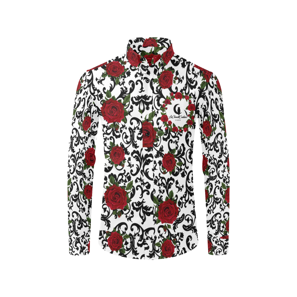 RED ROSES Men's All Over Print Casual Dress Shirt