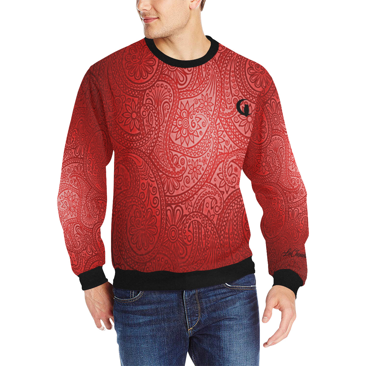 LUXURY GANG Bs' UP Men's Rib Cuff Crew Neck Sweatshirt