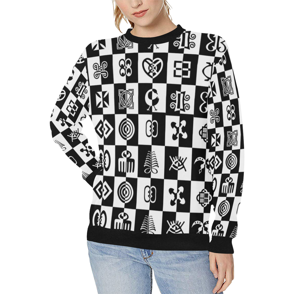 ADINKRA STYLE Women's Rib Cuff Crew Neck Sweatshirt