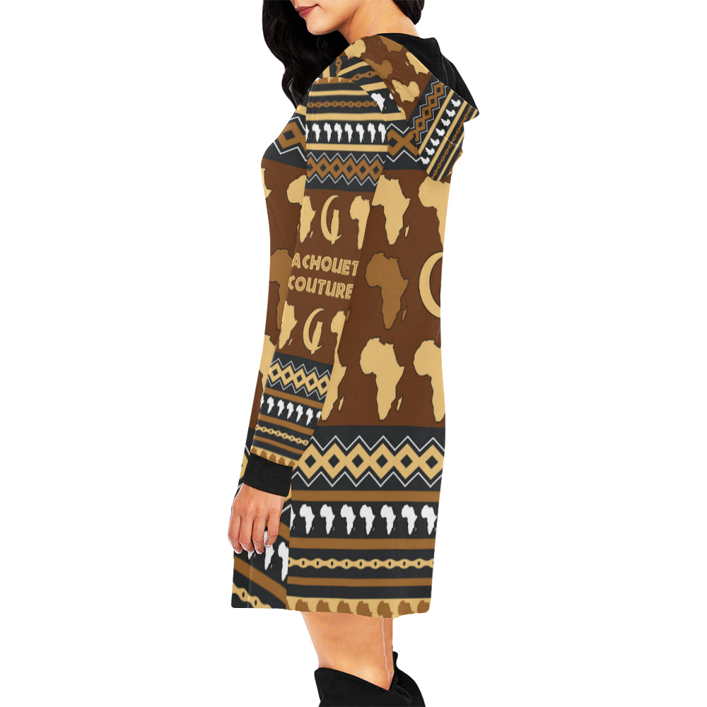 AFRIKA ORNEMENT All Over Print Hoodie Mini Dress