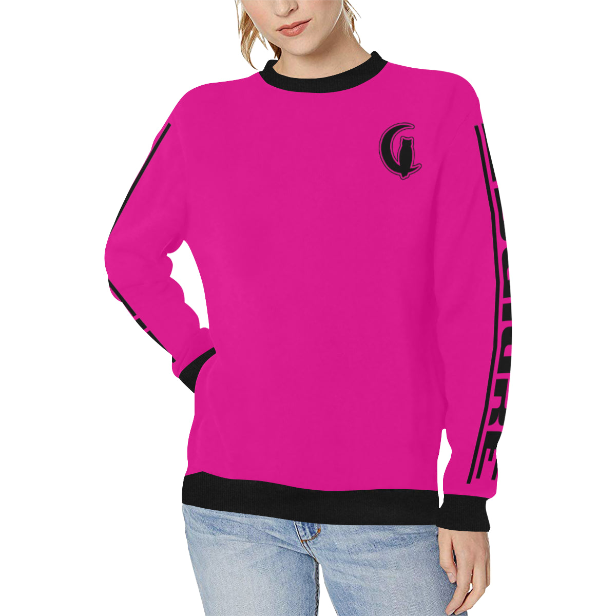 BLACC BORDER PINKISH Women's Rib Cuff Crew Neck Sweatshirt