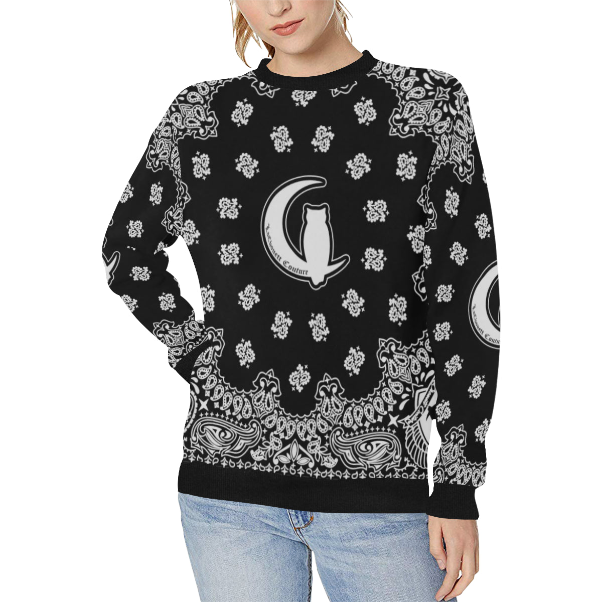 BANDANA BLACC Women's Rib Cuff Crew Neck Sweatshirt