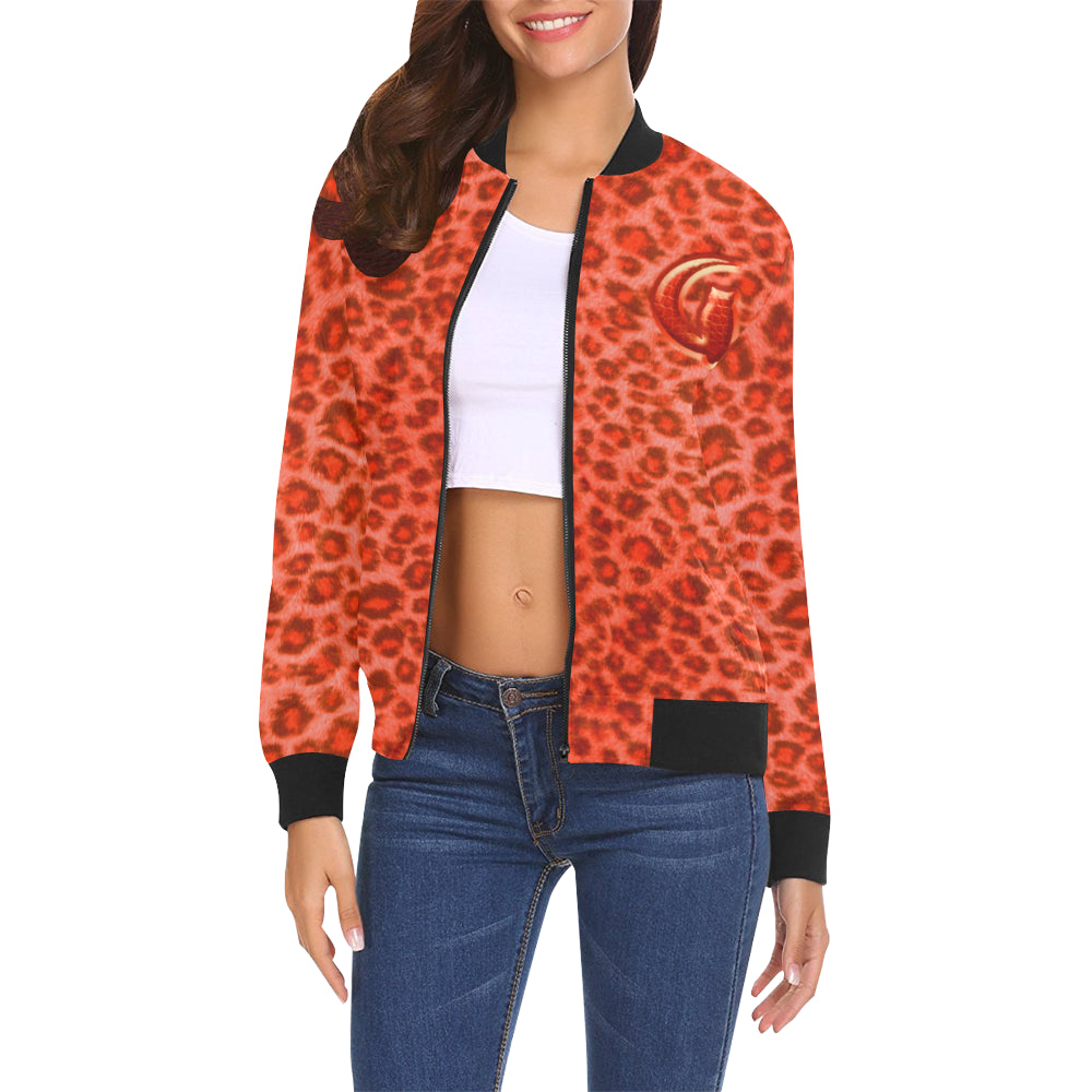 RED TIGER SKIN All Over Print Bomber Jacket for Women (Model H19)