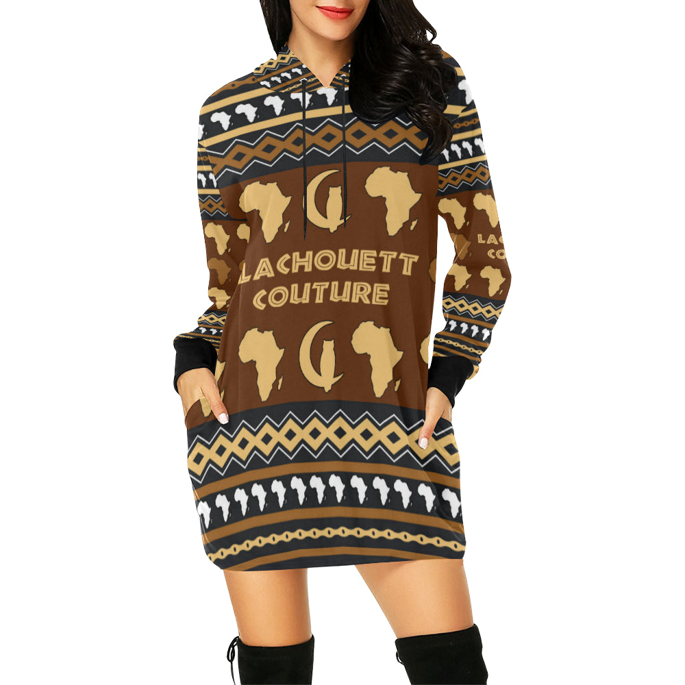 AFRIKA ORNEMENT All Over Print Hoodie Mini Dress